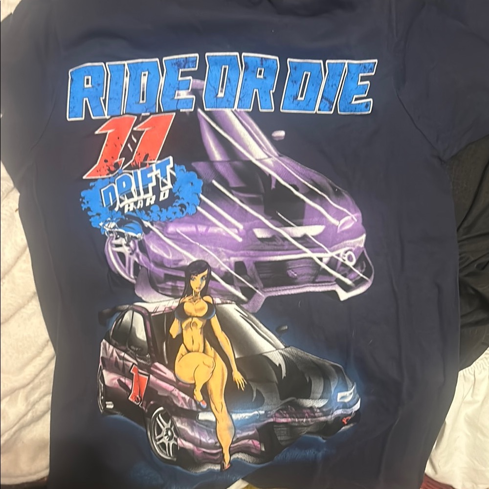 Graphic Tee with Car and Character Design